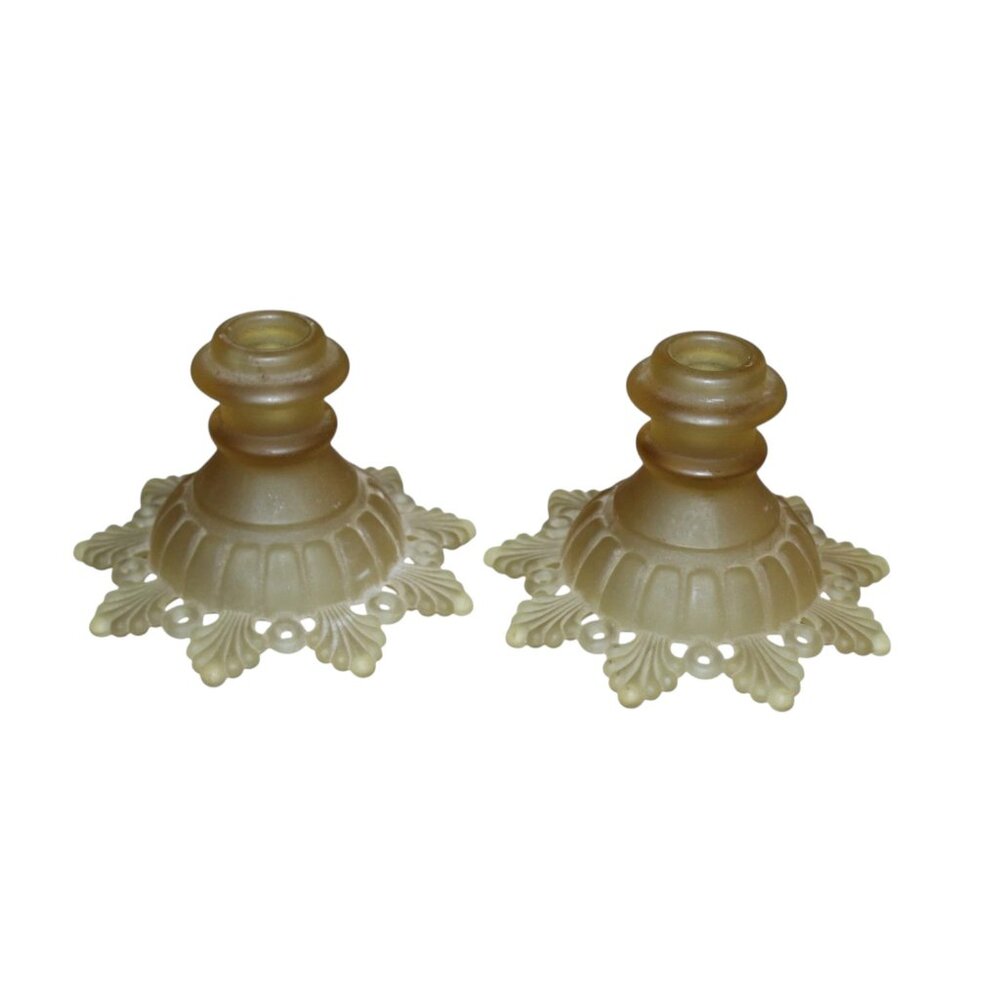 Westmoreland Yellow Frosted Candle Stick Holder Set Of 2 Ring & Petal Pattern